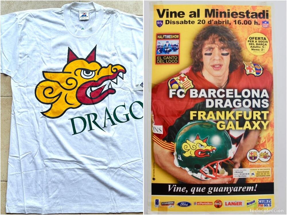 NEW Barcelona Dragons Spain 90s APEX T-shirt L gold WLAF Nfl EUROPE football vtg